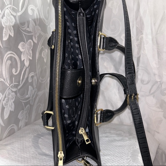 Spring Black Gold Accent Crocodile Satchel Bag - Picture 9 of 12